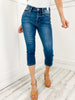 Judy Blue CHANDLER Mid Rise No Distressing Capri with Slide Slit Denim Jeans