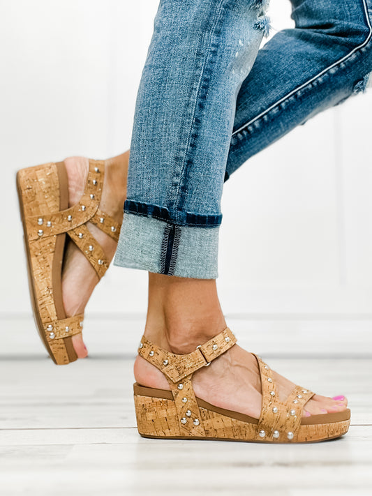 Corkys Revolve Wedge Sandals with Metal Stud Embellishments in Glitter Cork - 30A