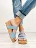 Corkys Revolve Wedge Sandals with Metal Stud Embellishments in Blue Denim 30A