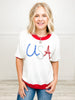 USA Metallic Letter Color Block Knit Top