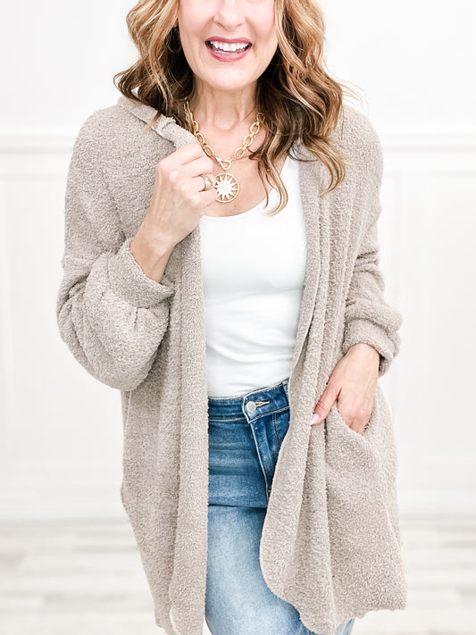 Open Front Fuzzy Cardigan Top with Hood
