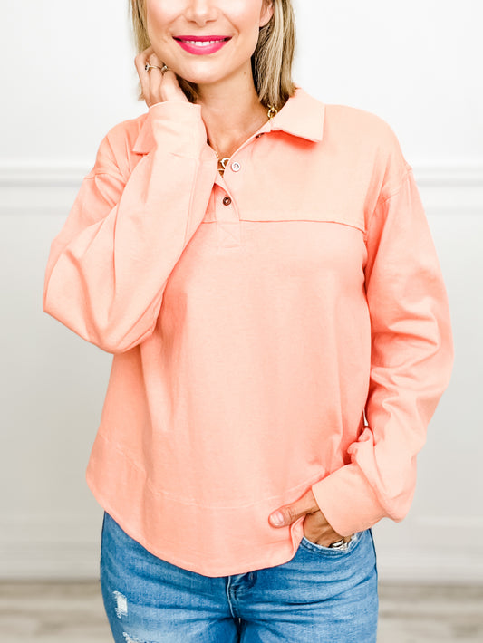 Cotton Relaxed Fit Ribbed Long Sleeve Henley Top