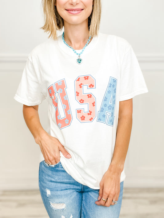 Floral USA Graphic Tee