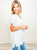 Somewhere With You Striped Cuffed Short Sleeve Button Down Top