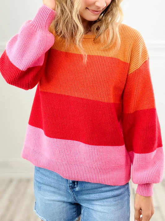 I've Got Sunshine Bold Rainbow Stripe Oversized Knit Sweater Top