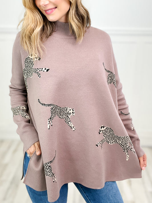 Wild One Cheetah Print Mock Neck Sweater Top