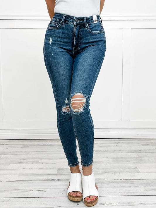 Judy Blue "KENNEDY" Mid Rise Tummy Control Distressed Skinny Denim Jeans