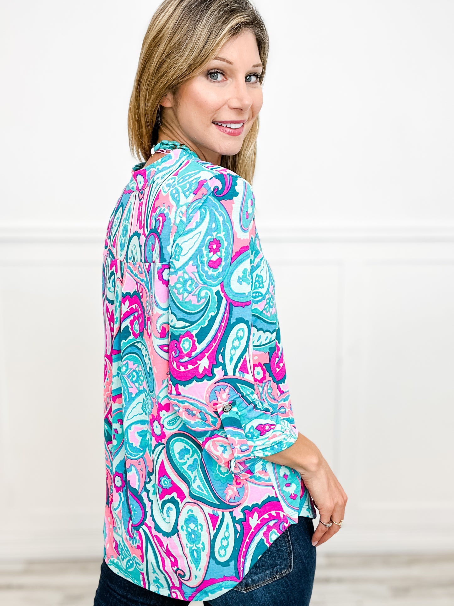 Own The Night Lizzy 3/4 Length Sleeve with V-Neckline Top