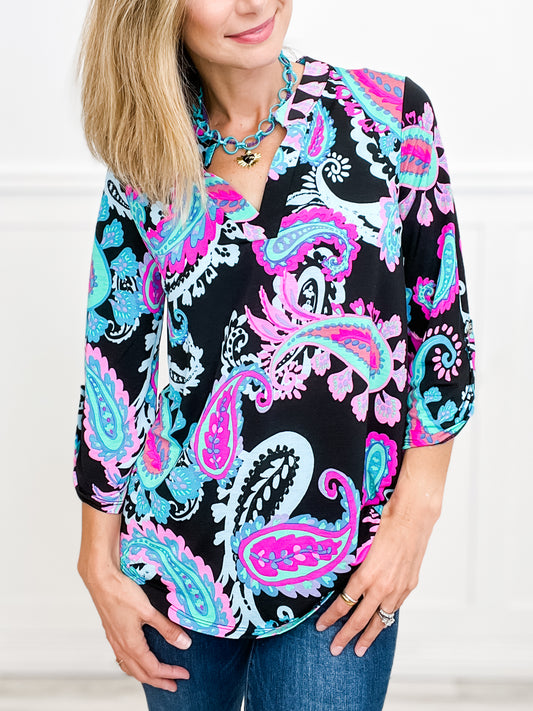 Dreaming In Paisley Lizzy 3/4 Length Sleeve with V-Neckline Top