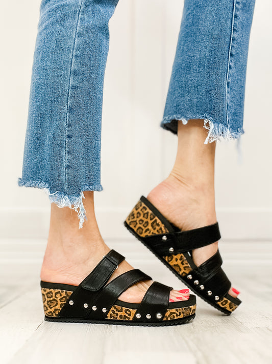Corkys Voyage Wedge Sandals in Black Smooth Leopard - 30A