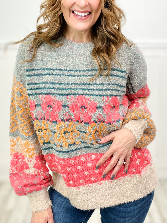 Electric Floral Striped Sweater Top