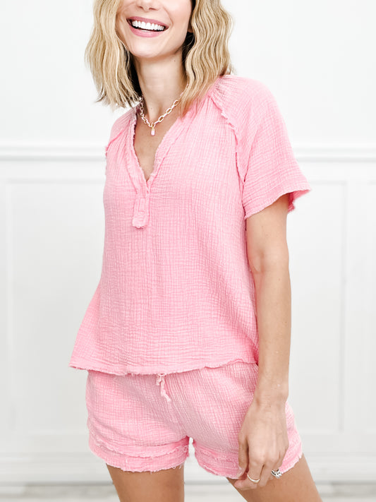 Give All Your Loving Washed Cotton Crinkle Gauze Top & Shorts Set